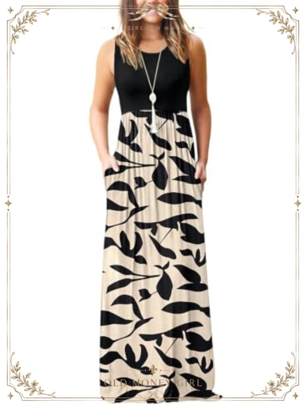 Sleeveless Maxi Dress Polyester Spandex Empire Waist Pockets Casual Summer